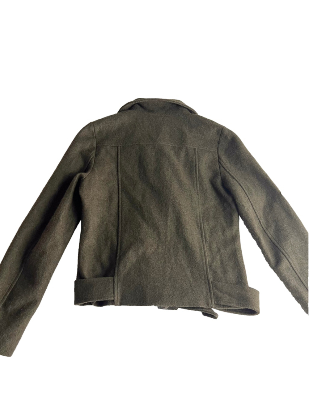Signature Eight Butterfly Embroidered Moto Jacket Olive Green Wool Blend Biker L - Picture 5 of 10